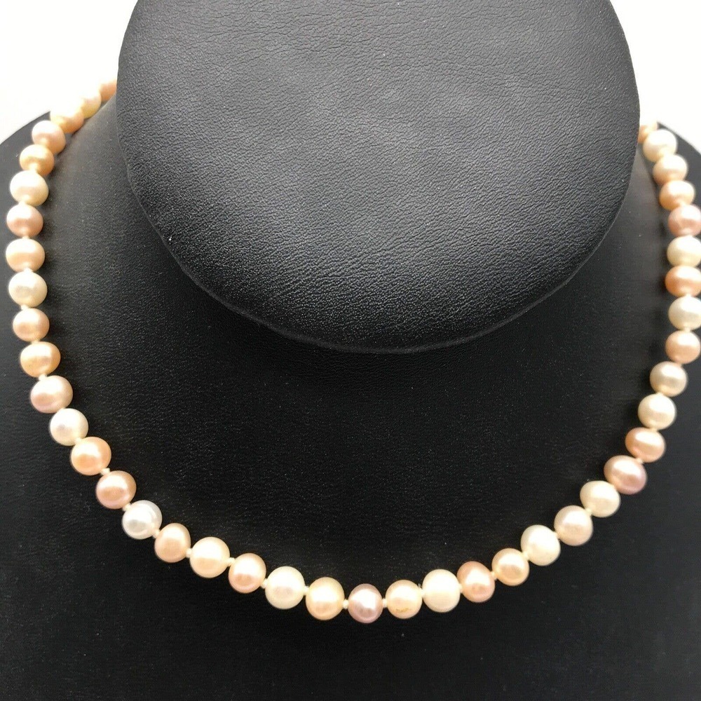 925 Sterling Silver Pink & White Genuine Real Pearl Strand Necklace